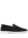 Herno Monogram-heel Suede Loafers In Blue