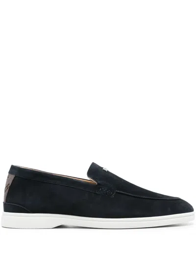 Herno Monogram-heel Suede Loafers In Blue