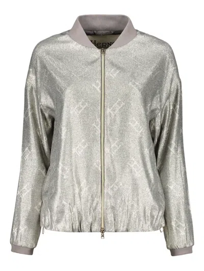Herno Monogram-print Bomber Jacket In Grey