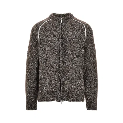 Herno Mouliné Knitted Cardigan In Brown