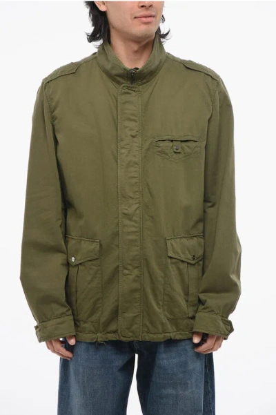 HERNO MULTIPOCKETED LINEN BLEND JACKET WITH FRONT ZIP