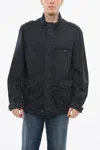 Herno Multipocketed Linen Blend Jacket With Front Zip In Blue