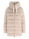 Herno Hooded Long Length Quilted Down Jacket In Neutral