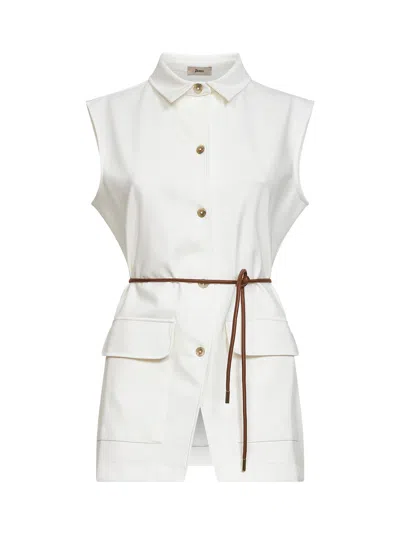 Herno Natural Rome Stitch Cotton Blend Jersey Belted Vest In White