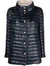 Herno Navy A-line Reversible Down Jacket For Women In Black