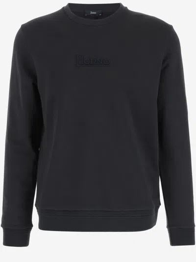 Herno Navy Blue Crewneck Logo Sweatshirt