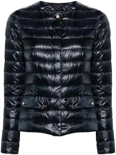 Herno Navy Blue Feather Down Quilted Coat For Women