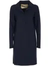 Herno Stretch Jersey Coat With Laser Cut Detailing In Navy Blue