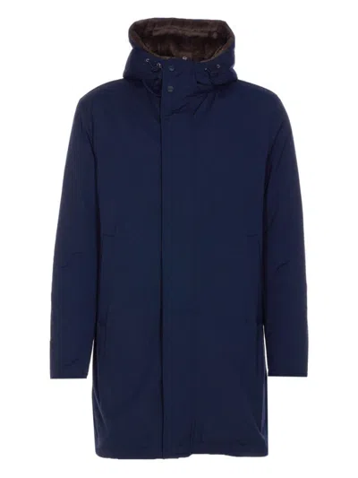 HERNO NAVY BLUE HOODED COAT