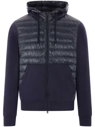 HERNO NAVY BLUE JERSEY HOODED JACKET