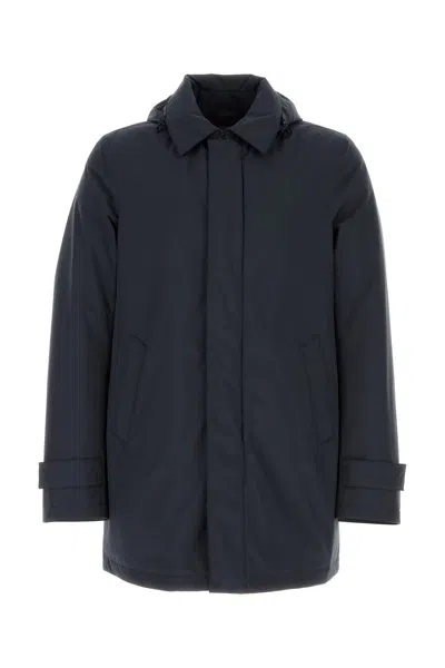 Herno Men Navy Blue Polyester Down Jacket In Black