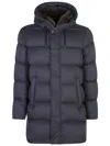 Herno Zip-up Hooded Drawstring Puffer Coat In Blue