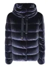 Herno Navy Blue Quilted Velvet Down Jacket  In Blue