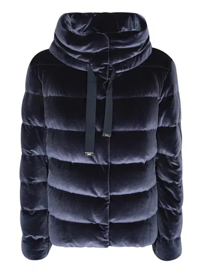 Herno Navy Blue Quilted Velvet Down Jacket