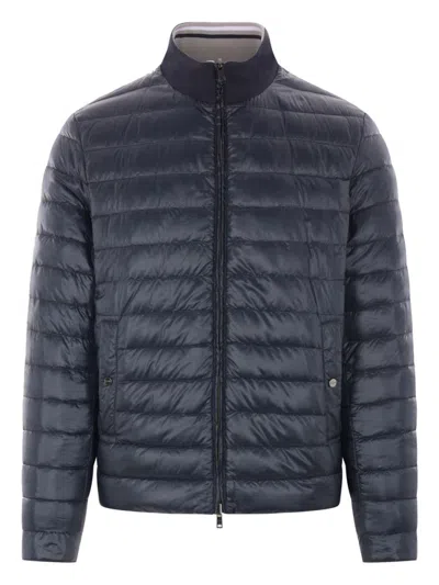 HERNO NAVY BLUE REVERSIBLE QUILTED JACKET