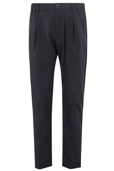 Herno Navy Blue Seersucker Drawstring Straight-leg Pants In Multi