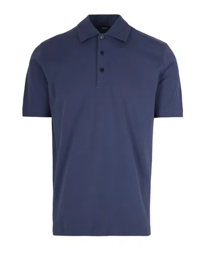Herno Navy Blue Solid Polo In Animal Print