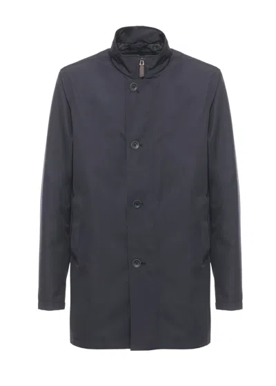 Herno Navy Blue Tech Fabric Raincoat In Gray