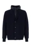 Herno Layered Wool And Technical Cardigan In Blue