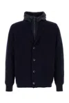 Herno Layered Wool And Technical Cardigan In Black