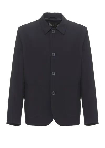 Herno Navy Blue Wool-blend Blazer In Black