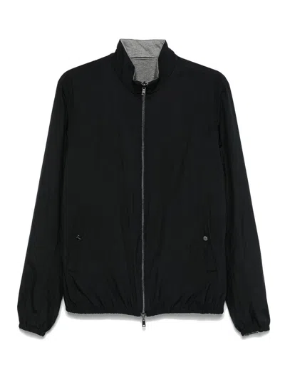Herno Navy Blue Zip-up Jacket In Black