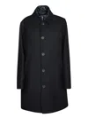 Herno L-blend Coat With Detachable Bib In Blue