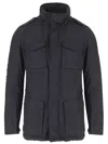 Herno Navy Linen Jacket With Classic Collar And Buttoned Cuffs In Black