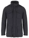 Herno Navy Linen Jacket With Classic Collar And Buttoned Cuffs In Black