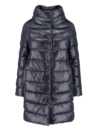 HERNO HERNO NAVY LONG PUFFER JACKET WITH HIGH COLLAR