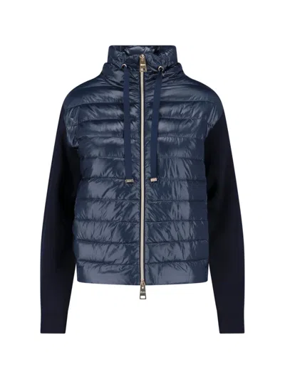 Herno Navy Padded Knit And Nylon Jacket In Blue