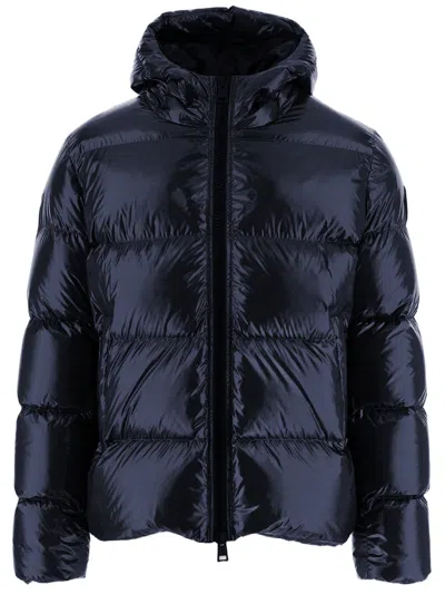 Herno Navy Quilted Down Jacket With Adjustable Hood And Elasticated Hems In Multi