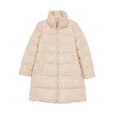 Herno Long Quilted Jacket High Collar In Neutral
