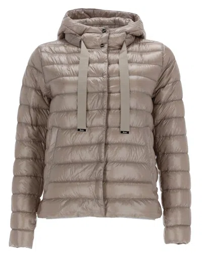 Herno Neutral Horizontal Quilting Shiny Finished Down Jacket In Brown