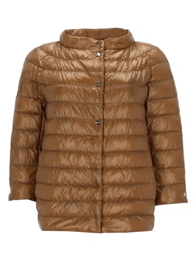 HERNO NEUTRALS SHINY QUILTED THREE-QUARTER DOWN JACKET