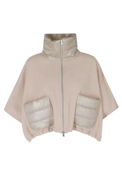 Herno New Chantilly Short Striped Quilted Wool-blend Coat In Beige