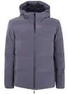 Herno Cropped Jacket With Hood And Pockets In Blue
