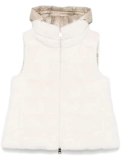 Herno Beige Lady Faux-fur Down Vest In 1985 Chantilly