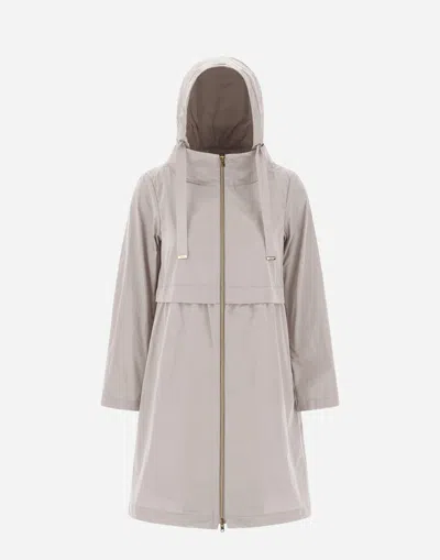 Herno Long New Techno Taffeta' Parka In Grey Pearl