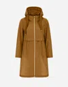 Herno New Techno Taffeta Long Parka In Camel