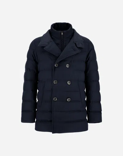 Herno Pea Coat In Norfolk Wool�blend In Blue