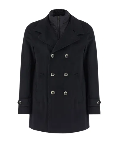 Herno Notched-collar Double-breasted Coat In Black