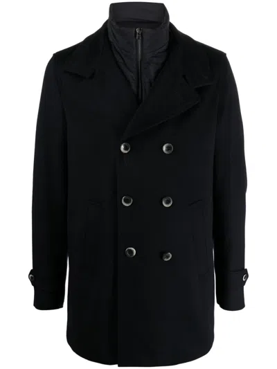 Herno Notched-collar Double-breasted Coat In Blau