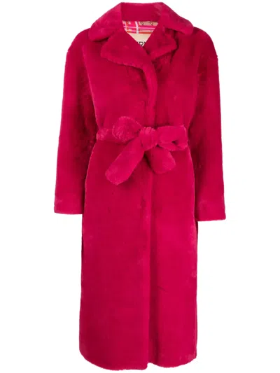 Herno Notched-collar Faux-shearling Coat In Pink