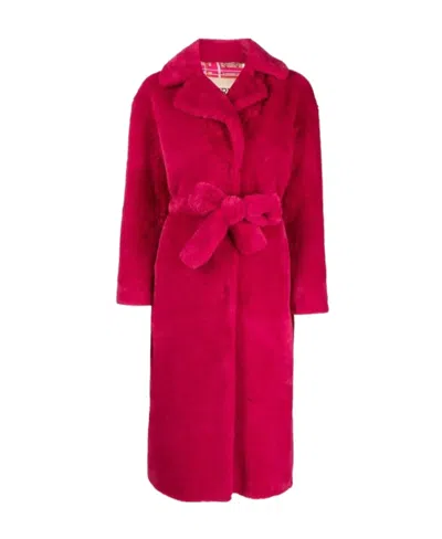 Herno Notched-collar Faux-shearling Coat In Red