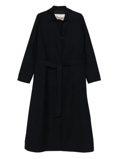 Herno Notched-lapels Belted Coat In Black