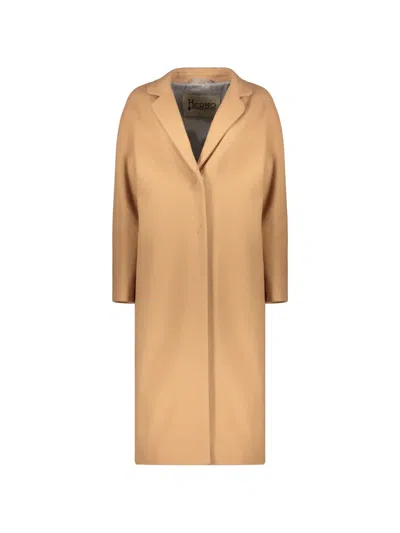 Herno Notched-collar Single-breasted Coat In Brown