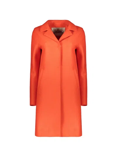 Herno Notched-lapel Single-breasted Coat In Orange