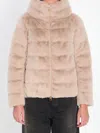 Herno Cropped Beige Coat With Horizontal Quilted Pattern And High Collar In Neutral