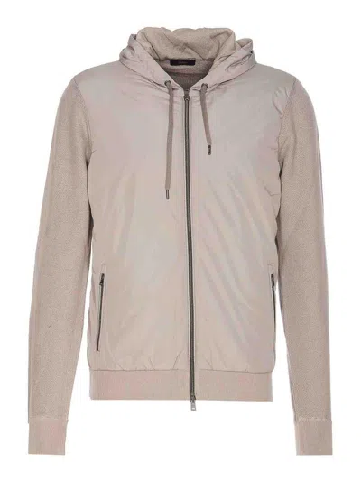 Herno Nylon And Pique Knit Cardigan In Beige